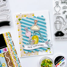 Load image into Gallery viewer, Catherine Pooler - Stamp &amp; Die Set - Scentsational. Tell her she is "one classy lady" with the Scentsational Set! This perfume bottle themed set features two-step stamps with a elegant style. Available at Embellish Away located in Bowmanville Ontario Canada. Example by brand ambassador.
