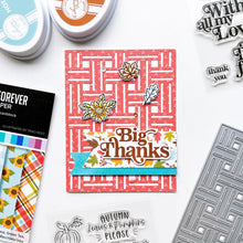 Load image into Gallery viewer, Catherine Pooler - Stamp &amp; Die Set - Sentiments - Joyful Thanks. Send a "big thanks" with the Joyful Thanks Sentiment Stamp &amp; Die Set. This stamp set features some large sentiments and smaller complimentary sentiments to use alone or inside the card. Available at Embellish Away located in Bowmanville Ontario Canada. Example by brand ambassador.
