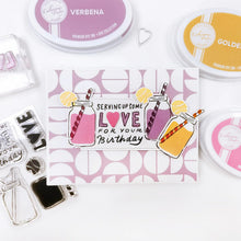 Charger l'image dans la galerie, Catherine Pooler - Stamp &amp; Die Set - Serving LOVE. Serve up some love in the form of a cold, court-side beverage with this adorable set. The Serving LOVE Stamp Set features a classic jar style drink complete with tennis ball garnish and striped straw! Available at Embellish Away located in Bowmanville Ontario Canada. Example by Catherine Pooler Designs.
