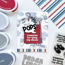 Load image into Gallery viewer, Catherine Pooler - Stamp &amp; Die Set - Sock Hop. Travel the decades with these adorable and iconic shoe images in the Sock Hop Stamp Set and the coordinating Dies. Available at Embellish Away located in Bowmanville Ontario Canada. card example by brand ambassador.
