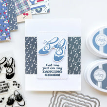 Load image into Gallery viewer, Catherine Pooler - Stamp &amp; Die Set - Sock Hop. Travel the decades with these adorable and iconic shoe images in the Sock Hop Stamp Set and the coordinating Dies. Available at Embellish Away located in Bowmanville Ontario Canada. card example by brand ambassador.
