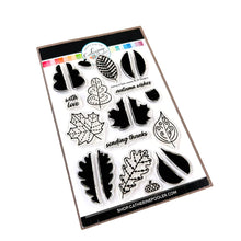 Load image into Gallery viewer, Catherine Pooler - Stamp &amp; Die Set - Stamp-a-Side Leaves. You will certainly fall for the Stamp-a-Side Leaves Stamp &amp; Die Set. You can stamp the whimsical patterned leaves with multiple ink colors or color the outline image with markers or blender pens. Available at Embellish Away located in Bowmanville Ontario Canada.
