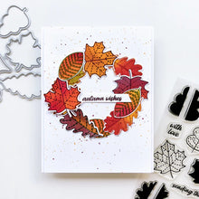 Load image into Gallery viewer, Catherine Pooler - Stamp &amp; Die Set - Stamp-a-Side Leaves. You will certainly fall for the Stamp-a-Side Leaves Stamp &amp; Die Set. You can stamp the whimsical patterned leaves with multiple ink colors or color the outline image with markers or blender pens. Available at Embellish Away located in Bowmanville Ontario Canada. Example by brand ambassador.
