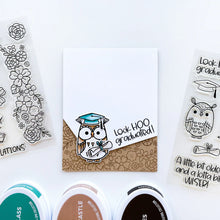 Load image into Gallery viewer, Catherine Pooler - Stamp &amp; Die Set - Who's Hoo. Hoo's the cutest little card maker you ever did see? The Who's Hoo Set is a perfect flock of feathered friends ready to celebrate.  Available at Embellish Away located in Bowmanville Ontario Canada. Example by brand ambassador.
