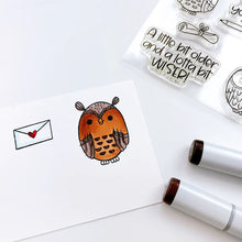 Load image into Gallery viewer, Catherine Pooler - Stamp &amp; Die Set - Who's Hoo. Hoo's the cutest little card maker you ever did see? The Who's Hoo Set is a perfect flock of feathered friends ready to celebrate.  Available at Embellish Away located in Bowmanville Ontario Canada. Example by brand ambassador.
