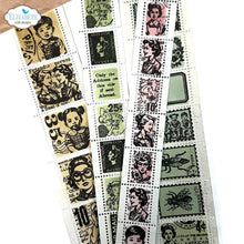 Load image into Gallery viewer, Elizabeth Craft - Metal Die - Postage Strips. Elizabeth Craft dies will give an added touch to any paper project and are compatible with most die-cutting machines. Largest Die Size: 2.2" x 8.9" (5.5 x 22.5 cm) - 30 Dies. Available at Embellish Away located in Bowmanville Ontario Canada. Example by brand ambassador.
