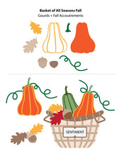 गैलरी व्यूवर में इमेज लोड करें, Gina K. Designs - Dies - Basket of All Seasons - FALL. Available at Embellish Away in Bowmanville Ontario Canada. Example sheet.
