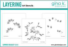 Charger l'image dans la galerie, Gina K. Designs - Layering Stencil - Summer Bouquet. Gina K. Designs Art Screens can be used with ink, sprays, pastes, and gels to create beautiful backgrounds and images. Layer stencils together for more options. Wash with soap and warm water. Available at Embellish Away located in Bowmanville Ontario Canada.
