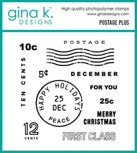 गैलरी व्यूवर में इमेज लोड करें, Gina K. Designs - Mini Stamp - Postage Plus. Clear photopolymer and measures 4"X4".  Available at Embellish Away located in Bowmanville Ontario Canada.
