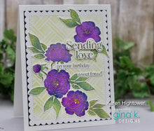 Charger l'image dans la galerie, Gina K. Designs - Poly-Glaze Foiling Sheets - Delicate Dahlias. 5 sheets 5 1/2" X 8 1/2". Available at Embellish Away located in Bowmanville Ontario Canada. Card example by Karen Hightower.
