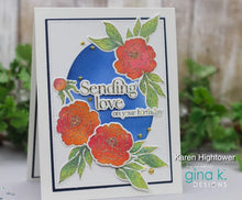 Charger l'image dans la galerie, Gina K. Designs - Poly-Glaze Foiling Sheets - Delicate Dahlias. 5 sheets 5 1/2" X 8 1/2". Available at Embellish Away located in Bowmanville Ontario Canada. Card example by Karen Hightower.
