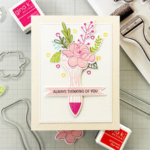 Load image into Gallery viewer, Gina K. Designs - Stamp &amp; Die Set - Always Thinking of You. Always Thinking of You is a stamp set by Lisa Hetrick. This set is made of premium clear photopolymer and measures 6" X 8". Made in the USA. Available at Embellish Away located in Bowmanville Ontario Canada. Examples for personal use by Lisa Hetrick.
