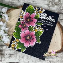 Charger l'image dans la galerie, Gina K. Designs - Stamp &amp; Die Set - Believe in Miracles. Believe in Miracles is a set by Arjita Singh. This set is made of premium clear photopolymer and measures 6" X 8". Made in the USA. Available at Embellish Away located in Bowmanville Ontario Canada. Example by brand ambassador.
