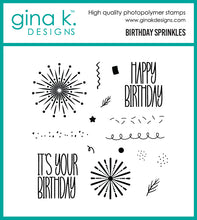 Cargar imagen en el visor de la galería, Gina K. Designs - Stamp &amp; Die Set - Birthday Sprinkles. Available at Embellish Away located in Bowmanville Ontario Canada.

