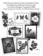 Load image into Gallery viewer, Gina K. Designs - Stamp &amp; Die Set - Bold Flowers. Bold Flowers is the newest collection of big blooms from Melanie Muenchinger, perfect for all your inky techniques! Available at Embellish Away located in Bowmanville Ontario Canada. Inspiration sheet by Melanie Muenchinger.
