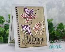 Cargar imagen en el visor de la galería, Gina K. Designs - Stamp Set - Dancing Leaves. Set by Gina Krupsky. At Embellish Away in Bowmanville Ontario Canada. Example by Karen Hightower.
