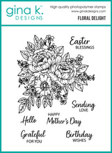 Load image into Gallery viewer, Gina K. Designs - Stamp &amp; Die Set - Floral Delight. Set by Arjita Singh. At Embellish Away in Bowmanville Ontario Canada.
