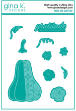 Load image into Gallery viewer, Gina K. Designs - Stamp &amp; Die Set - Grace and Gratitude. Grace and Gratitude is a stamp &amp; die set by Lisa Hetrick. This set is made of premium clear photopolymer and measures 6" X 8". Made in the USA. Available at Embellish Away located in Bowmanville Ontario Canada.
