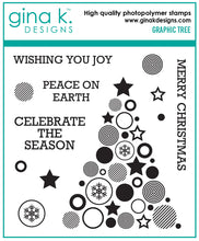 Load image into Gallery viewer, Gina K. Designs - Stamp &amp; Die Set - Graphic Tree. Graphic Tree is a stamp &amp; die set by Gina K Designs. This set is made of premium clear photopolymer and measures 6" X 8". Made in the USA. Available at Embellish Away located in Bowmanville Ontario Canada.
