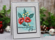 Load image into Gallery viewer, Gina K. Designs - Stamp &amp; Die Set - Joyful Season. Joyful Season is a stamp set by Arjita Singh. This set is made of premium clear photopolymer and measures 6" X 8". Made in the USA. Available at Embellish Away located in Bowmanville Ontario Canada. Card example by Karen Hightower.
