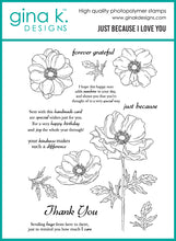 Load image into Gallery viewer, Gina K. Designs - Stamp &amp; Die Set - Just Because I Love You. Set by Hannah Drapinski. At Embellish Away in Bowmanville Ontario Canada.
