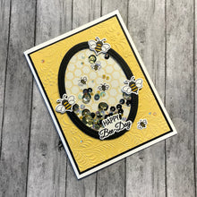 Load image into Gallery viewer, Gina K. Designs - Stamp &amp; Die Set - Just Bee-cause. Just Bee-cause is a stamp set by Debrah Warner. This set is made of premium clear photopolymer and measures 4" X 6". Made in the USA. Available at Embellish Away located in Bowmanville Ontario Canada. Example by brand ambassador.
