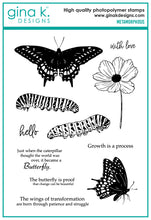將圖片載入圖庫檢視器 Gina K. Designs - Stamp &amp; Die Set - Metamorphosis. Metamorphosis is a stamp set by Hannah Drapinski. This set is made of premium clear photopolymer and measures 6" X 8". Made in the USA. Available at Embellish Away located in Bowmanville Ontario Canada.
