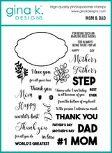 Load image into Gallery viewer, Gina K. Designs - Stamp &amp; Die Set - Mom and Dad. Set by Beth Silaika. At Embellish Away in Bowmanville Ontario Canada.
