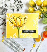 Load image into Gallery viewer, Gina K. Designs - Stamp &amp; Die Set - Showers Of Blessings. Showers of Blessings is a stamp and die set by Lisa Hetrick. This set is made of premium clear photopolymer and measures 6" X 8". Available at Embellish Away located in Bowmanville Ontario Canada. Example by Lisa Hetrick.
