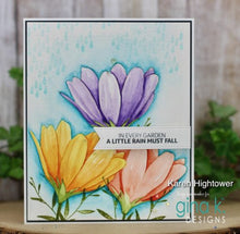 Load image into Gallery viewer, Gina K. Designs - Stamp &amp; Die Set - Showers Of Blessings. Showers of Blessings is a stamp and die set by Lisa Hetrick. This set is made of premium clear photopolymer and measures 6" X 8". Available at Embellish Away located in Bowmanville Ontario Canada. Example by Karen Hightower
