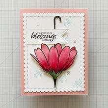 Load image into Gallery viewer, Gina K. Designs - Stamp &amp; Die Set - Showers Of Blessings. Showers of Blessings is a stamp and die set by Lisa Hetrick. This set is made of premium clear photopolymer and measures 6" X 8". Available at Embellish Away located in Bowmanville Ontario Canada. Example by Lisa Hetrick.
