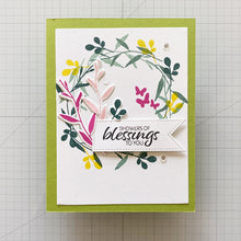 Load image into Gallery viewer, Gina K. Designs - Stamp &amp; Die Set - Showers Of Blessings. Showers of Blessings is a stamp and die set by Lisa Hetrick. This set is made of premium clear photopolymer and measures 6" X 8". Available at Embellish Away located in Bowmanville Ontario Canada. Example by Lisa Hetrick.
