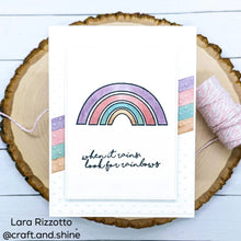 Load image into Gallery viewer, Gina K. Designs - Stamp &amp; Die Set - Sunshine and Rainbows. Sunshine and Rainbows is a stamp set by Beth Silika. This set is made of premium clear photopolymer and measures 6" X 8". Made in the USA. Available at Embellish Away located in Bowmanville Ontario Canada. Card example by Lara Rizzotto.
