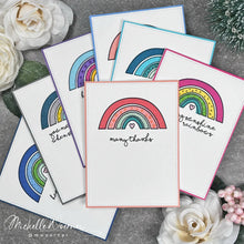 Load image into Gallery viewer, Gina K. Designs - Stamp &amp; Die Set - Sunshine and Rainbows. Sunshine and Rainbows is a stamp set by Beth Silika. This set is made of premium clear photopolymer and measures 6" X 8". Made in the USA. Available at Embellish Away located in Bowmanville Ontario Canada. Card example by brand ambassador.
