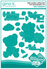 Load image into Gallery viewer, Gina K. Designs - Stamp &amp; Die Set - Sweet Friendships. Sweet Friendships is a stamp set by Dina Gerner. This set is made of premium clear photopolymer and measures 6" X 8". Made in the USA. Available at Embellish Away located in Bowmanville Ontario Canada.

