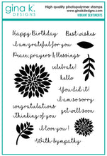 Charger l'image dans la galerie, Gina K. Designs - Stamp &amp; Die Set - Vibrant Sentiments. Vibrant Sentiments is a stamp &amp; die set by Beth Silika. This set is made of premium clear photopolymer and measures 6" X 8". Made in the USA. Available at Embellish Away located in Bowmanville Ontario Canada.
