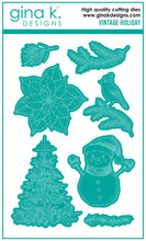 Load image into Gallery viewer, Gina K. Designs - Stamp &amp; Die Set - Vintage Holiday. Vintage Holiday is a stamp set by Gina K Designs. This set is made of premium clear photopolymer and measures 6" X 8". Made in the USA. Available at Embellish Away located in Bowmanville Ontario Canada.
