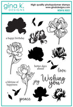 Load image into Gallery viewer, Gina K. Designs - Stamp &amp; Die Set - Wishful Roses. Wishful Roses is a stamp set by Arjita Singh. This set is made of premium clear photopolymer and measures 6" X 8". Made in the USA. Available at Embellish Away located in Bowmanville Ontario Canada.
