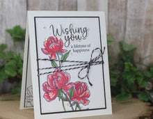 Load image into Gallery viewer, Gina K. Designs - Stamp &amp; Die Set - Wishful Roses. Wishful Roses is a stamp set by Arjita Singh. This set is made of premium clear photopolymer and measures 6" X 8". Made in the USA. Available at Embellish Away located in Bowmanville Ontario Canada. Example by brand ambassador.
