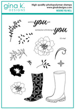 Charger l'image dans la galerie, Gina K. Designs - Stamp &amp; Die Set - Wishing You Well. Wishing You Well is a stamp and set by Lisa Hetrick. This set is made of premium clear photopolymer and measures 6" X 8". Made in the USA. Available at Embellish Away located in Bowmanville Ontario Canada.
