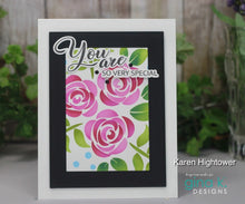 Load image into Gallery viewer, Gina K Designs - Layering Stencil - Shimmering Roses. Available at Embellish Away located in Bowmanville Ontario Canada. Example by Karen Hightower.
