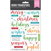 Load image into Gallery viewer, Hero Arts - Hero Transfers - Joyful Christmas Messages. Includes two 6 x 8 inch rub-on transfer sheets featuring multiple designs per sheet. Suitable for all smooth surfaces like paper, tile, acetate, wood, etc. Available at Embellish Away located in Bowmanville Ontario Canada.
