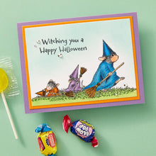 Load image into Gallery viewer, House Mouse - Cling Rubber Stamp - Halloween Flight. Halloween Flight Cling Rubber Stamp is part of the House-Mouse Holiday Friends Collection. Available at Embellish Away located in Bowmanville Ontario Canada. Card example by brand ambassador.
