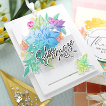 Load image into Gallery viewer, Pinkfresh Studio - Die Set - A2 Slider. 3 piece die set designed to create an interactive card base. Included in the die set are all the pieces needed to create an A2 sized card with an interactive slider function. Available at Embellish Away located in Bowmanville Ontario Canada. Example by brand ambassador.
