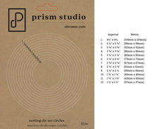 Charger l'image dans la galerie, Prism Studio - Dies - Nesting Circles. Sized to fit an A2 card 12 pieces total. Available at Embellish Away located in Bowmanville Ontario Canada.
