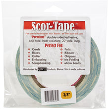 Load image into Gallery viewer, Scor-Tape - .375"X27yd. Premium double-sided adhesive that is perfect for cards, boxes, glitter, embossing, scrapbooking, foils, ribbon, origami, iris folding, micro beads, and much more! This tape is acid free and heat resistant. Available at Embellish Away located in Bowmanville Ontario Canada.
