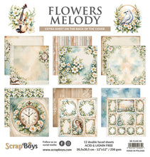Charger l'image dans la galerie, ScrapBoys - 12X12 Paper Pad - Flowers Melody. 12 sheets with bonus on the back of the cover - 250 gsm. Available at Embellish Away located in Bowmanville Ontario Canada.
