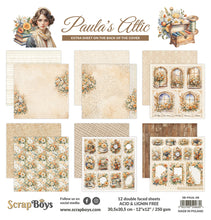 Charger l'image dans la galerie, ScrapBoys - 12X12 Paper Pad - Paula's Attic. 12 sheets with bonus on the back of the cover - 250 gsm. Available at Embellish Away located in Bowmanville Ontario Canada.
