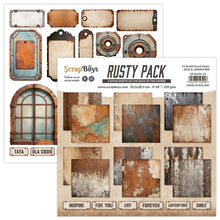गैलरी व्यूवर में इमेज लोड करें, ScrapBoys - 8X8 Paper Pad -  Rusty Pack. 12 sheets with 2 bonus on the back of the covers. Available at Embellish Away located in Bowmanville Ontario Canada.
