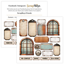 गैलरी व्यूवर में इमेज लोड करें, ScrapBoys - 8X8 Paper Pad -  Rusty Pack. 12 sheets with 2 bonus on the back of the covers. Available at Embellish Away located in Bowmanville Ontario Canada.
